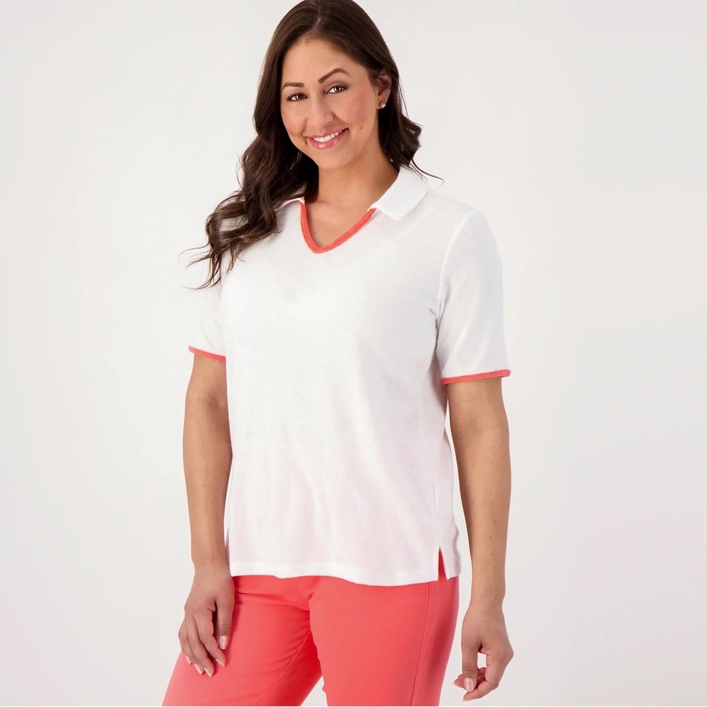 Denim & Co. Beach French Terry Polo with‎ Contrast Trim – Size 1X